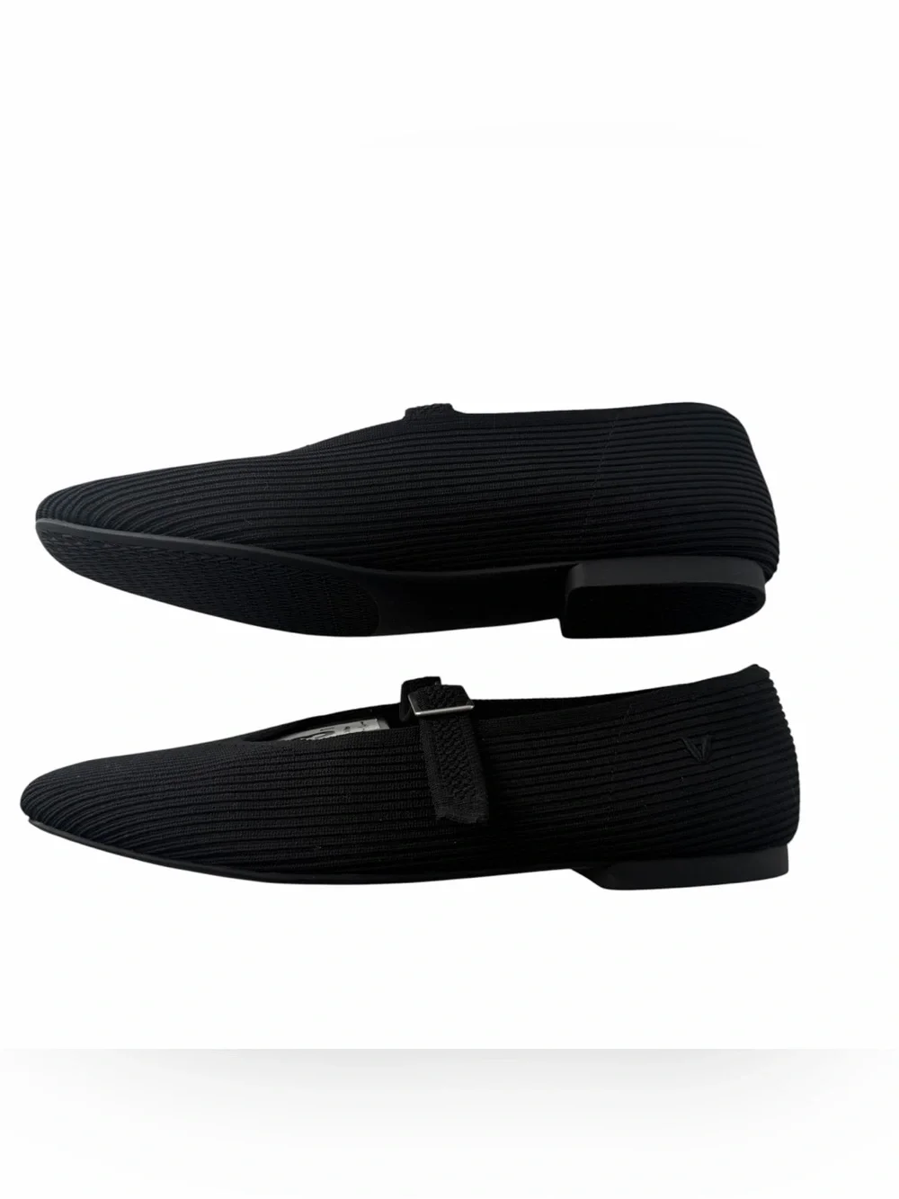 Vivaia Women's Margot Black Knit Mary Jane Flats Square Toe Adjustable Strap